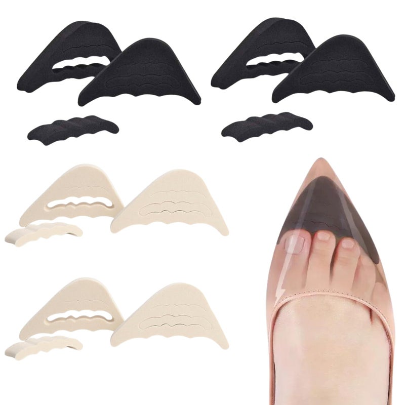 EACOZY Shoe Inserts, Foam Filler, 4 Pairs Adjustable Toe Inserts for Loose Shoes, Black and Beige - Image 1